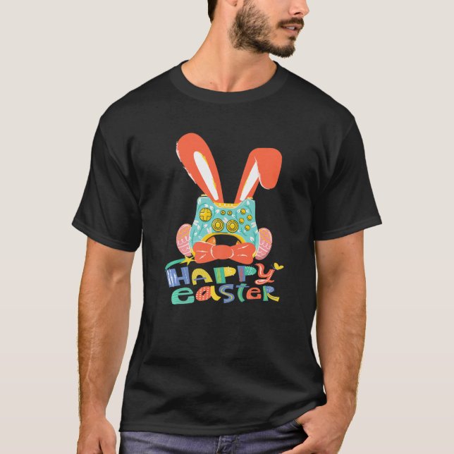 Glad påsk Joystick Bunny Tie Funny Gaming Kids T Shirt (Framsida)