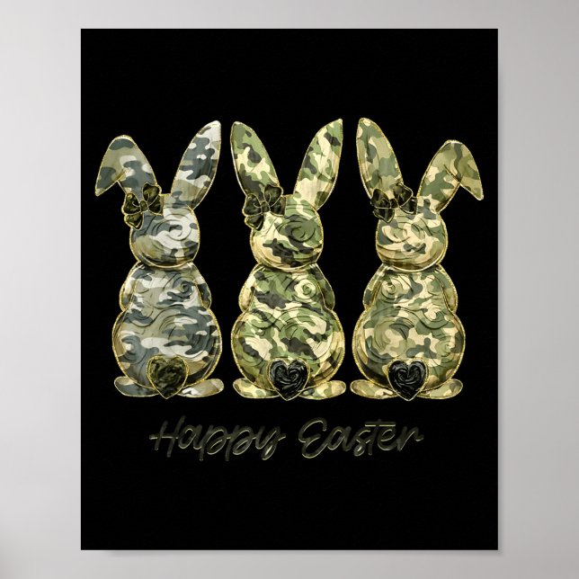 Glad påsk Kamouflage Kanin Koett Bow Poster (Framsidan)