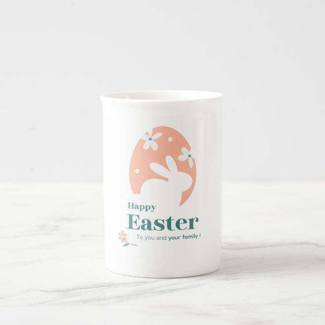 Glad påsk – Kanin & Ägg Blommig Design Benporslin Mugg (Framsidan)