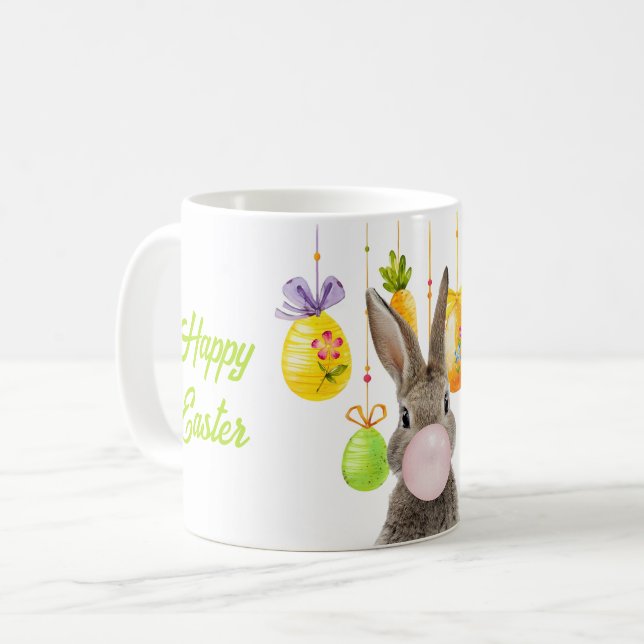 Glad påsk kanin Bubbelgum Rosa Kaffemugg (Framsida vänster)