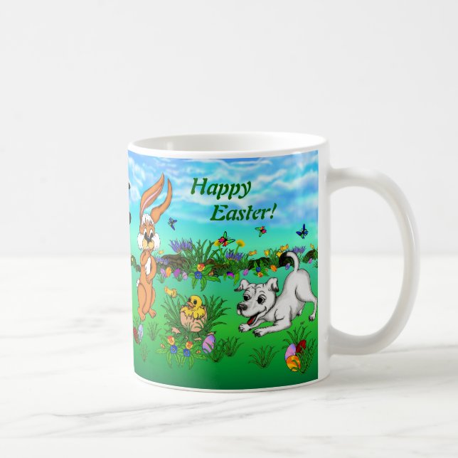 Glad påsk! Kanin, Chick och valp Kaffemugg (Höger)