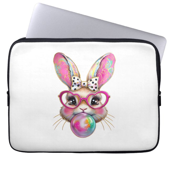 Glad Påsk Kanin Coquette Båge Penseldrag Påsk Laptop Fodral (Framsidan)