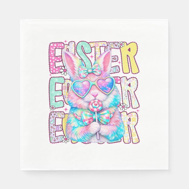 Glad Påsk Kanin Coquette Bow Preppy Påskdagen  Pappersservett (Framsidan)