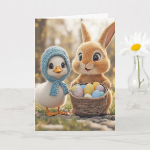 Glad påsk (kanin Eggs Baby Duckling) Kort