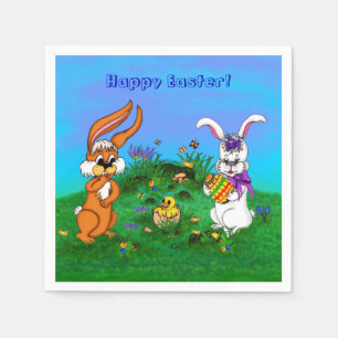Glad påsk! Kanin med Bunny och Chick Pappersservett