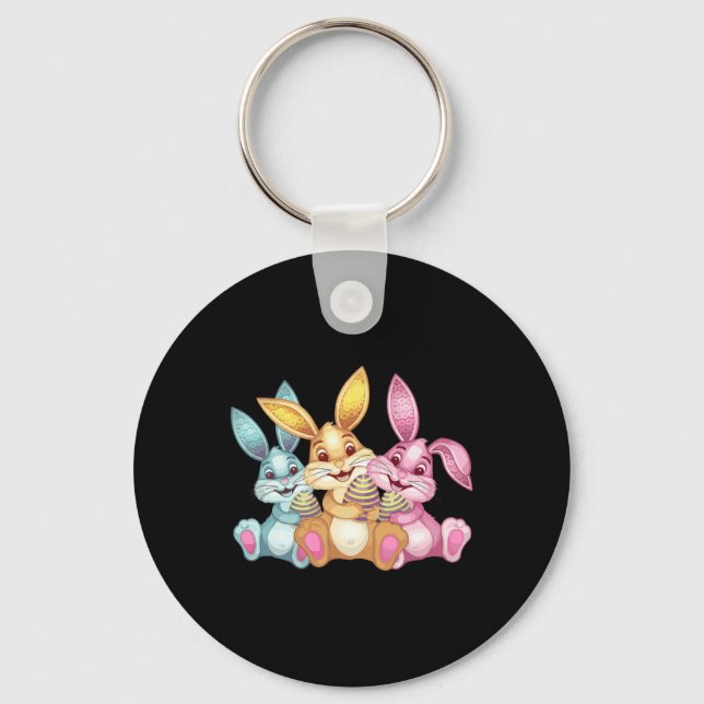 Glad Påsk Kanin Rabbit Rolig Påskdag  Nyckelring (Framsida)