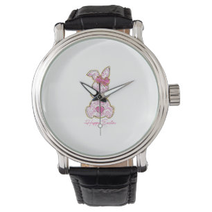 Glad Påsk Kanin Tjejer Påsk Kvinnor Rosa Blommig  Armbandsur