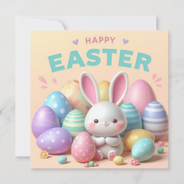 Glad påsk - Kaninägg i pastellfärger Julkort (Framsida)