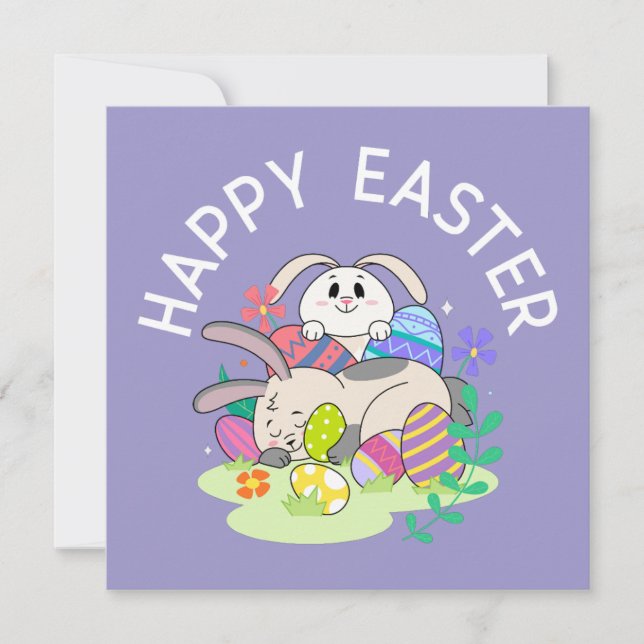 Glad påsk – Kaniner & Ägg Greeting Card Julkort (Framsida)