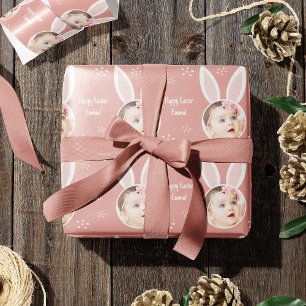 Glad påsk Kid Photo med Bunny Öron Ro Rosa Presentpapper