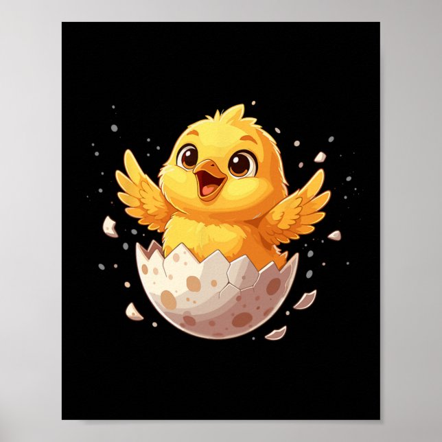 Glad Påsk Kläckande Kyckling Söt Vår Ägg  Poster (Framsidan)