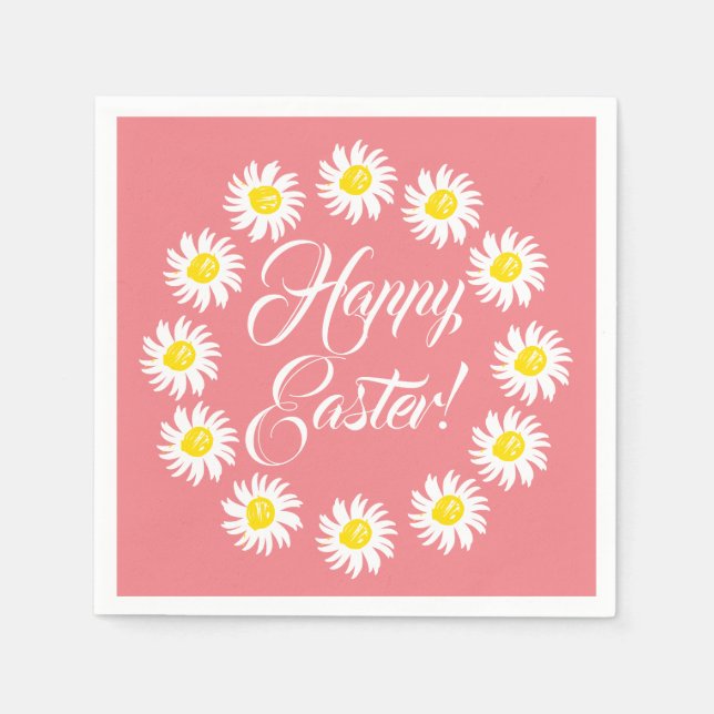 Glad påsk korallskript söt daisy glad pappersservett (Framsidan)