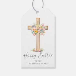 Glad Påsk Kors Blommor Presentetikett