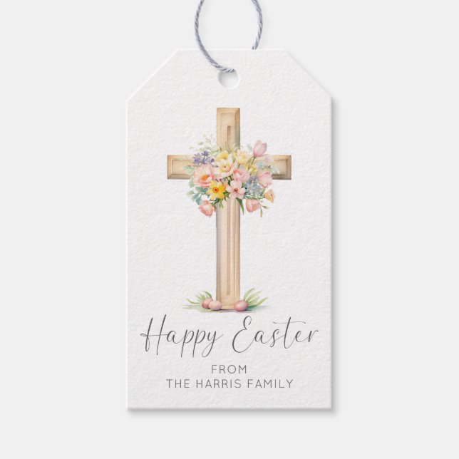 Glad Påsk Kors Blommor Presentetikett (Framsidan)
