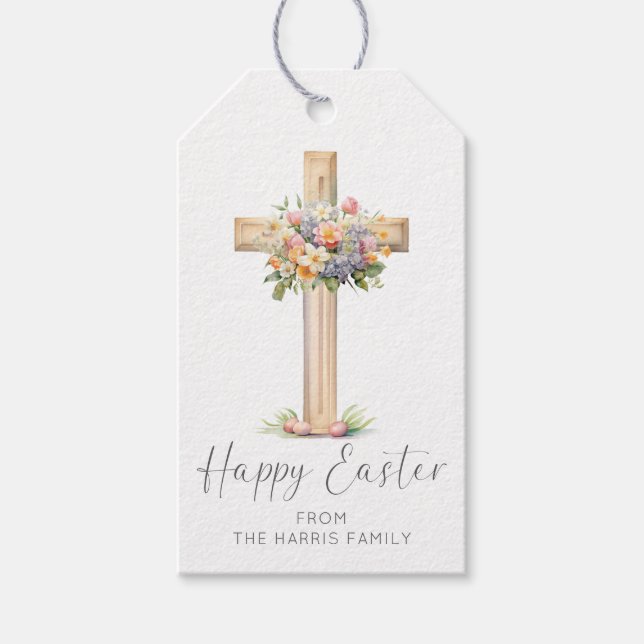 Glad Påsk Kors Blommor Presentetikett (Framsidan)
