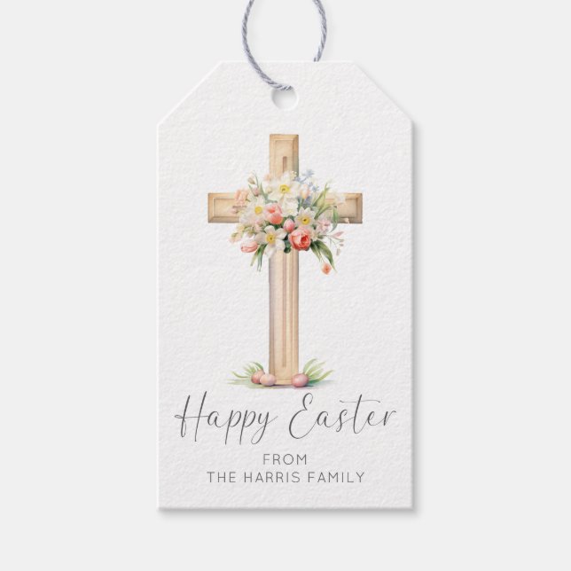 Glad Påsk Kors Blommor Presentetikett (Framsidan)