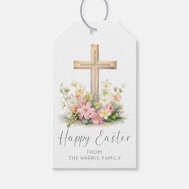 Glad påsk Kors Blommor Presentetikett (Framsidan)