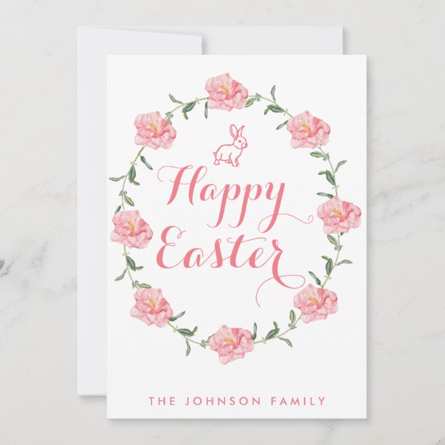Glad påsk-kort Rosa Bunny och utandning Julkort (Framsida)