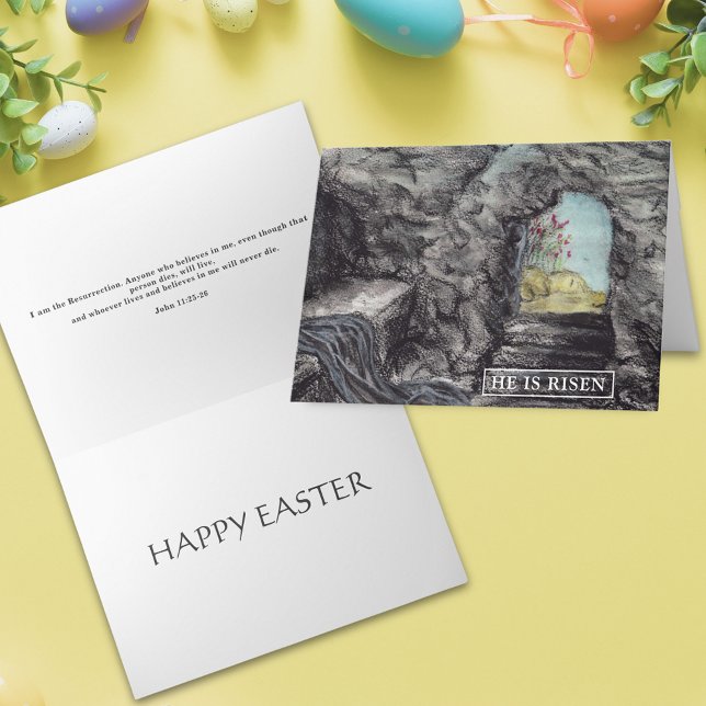 Glad Påsk kristen akvarell konst Kort (He is risen happy Easter bible quote christian art religious holiday greetings card)