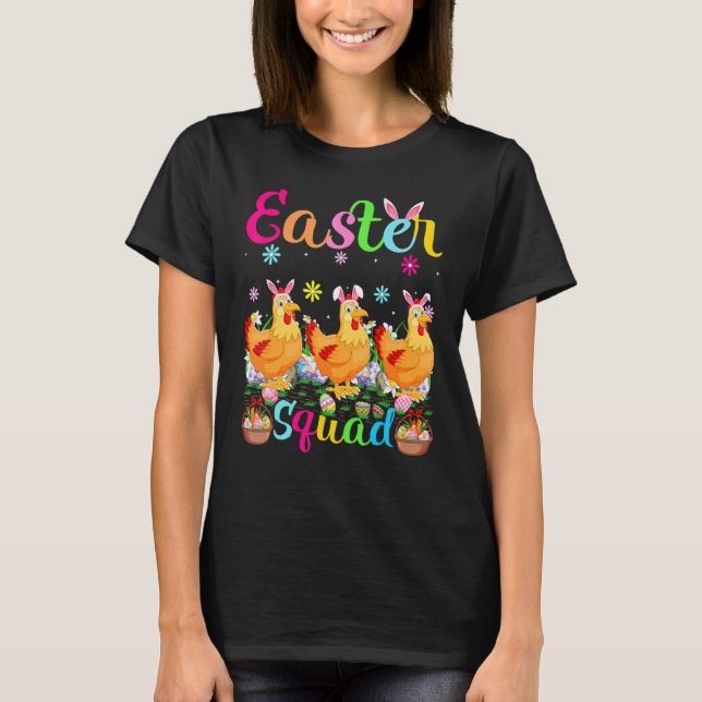 Glad Påsk Kyckling Kanin Öra Squad Fågel  T Shirt (Framsida)