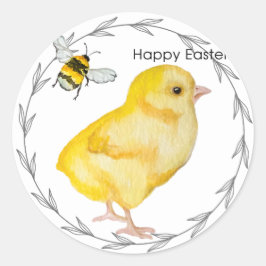 Glad påsk kyckling och vår blommor runt klistermärke