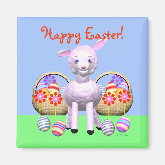 Glad påsk Lamb och Basket Magnet (Framsidan)