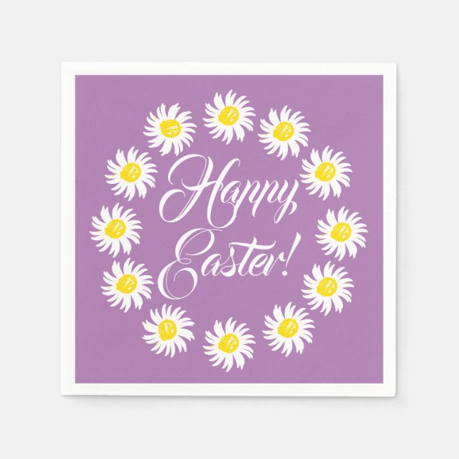 Glad påsk lavender-skript söt daisy glad pappersservett (Framsidan)