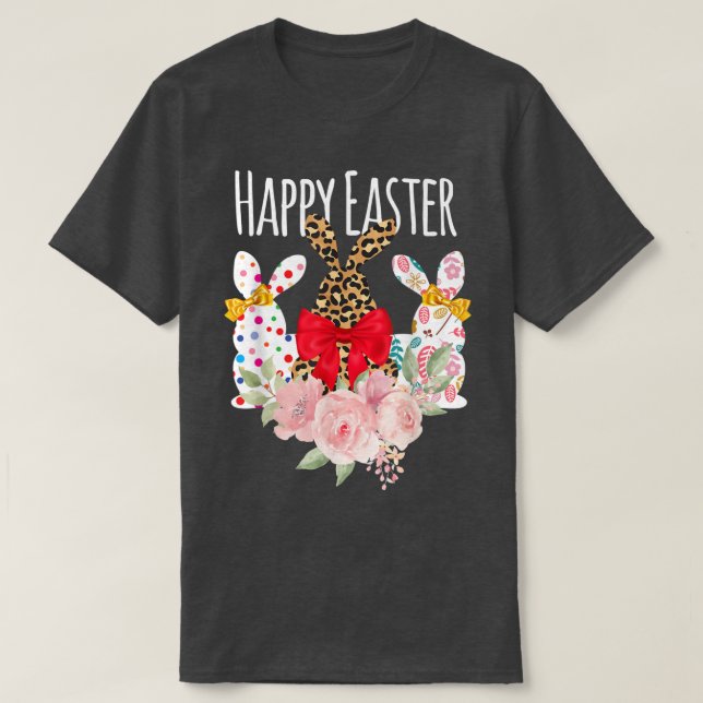 Glad påsk Leopard Påsk Day Bunny Rabbit Trio  T Shirt (Design framsida)