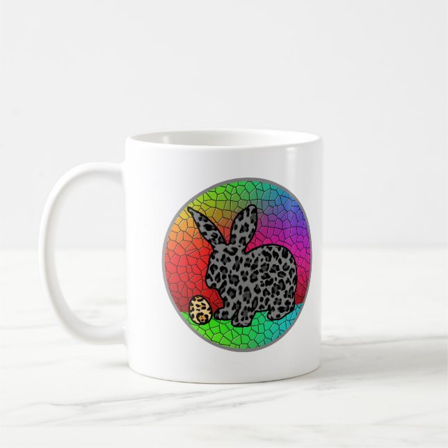 Glad påsk Leopard Print Bunny Rabbit och Egg T Kaffemugg (Vänster)