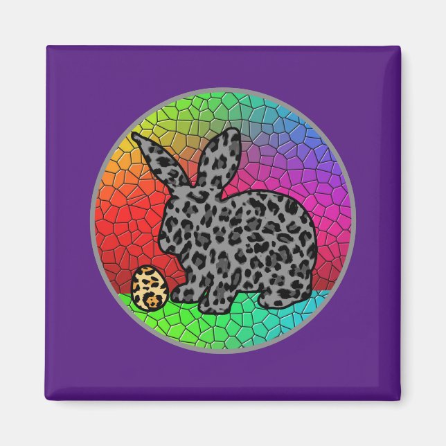 Glad påsk Leopard Print Bunny Rabbit och Egg T Magnet (Framsidan)
