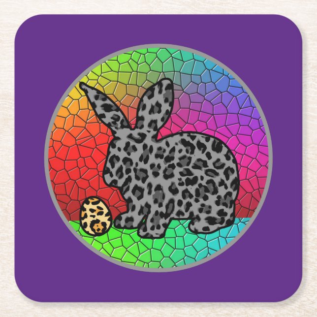 Glad påsk Leopard Print Bunny Rabbit och Egg T Underlägg Papper Kvadrat (Framsidan)