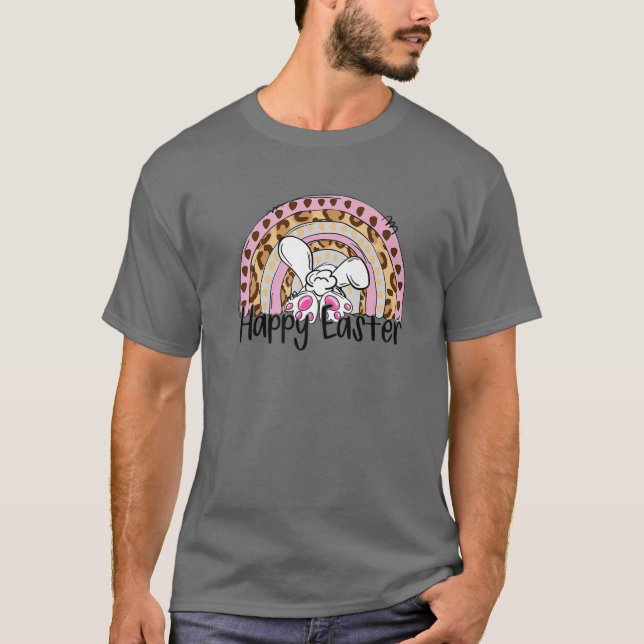 Glad påsk Leopard Rainbow Cute Bunny Svan Easte T Shirt (Framsida)