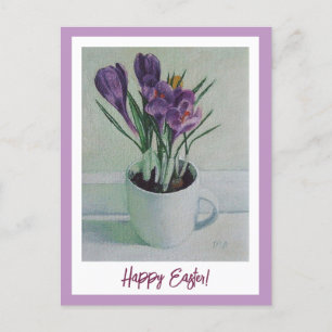 Glad påsk lila crocuses vintage bra art. vykort