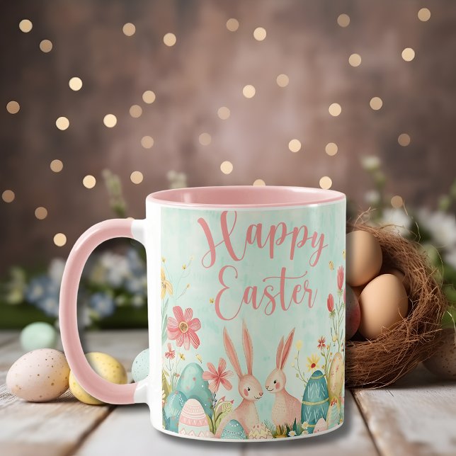 Glad påsk ljust grönt rosa för vattenfärg mugg (Happy Easter light green watercolor pink Mug)