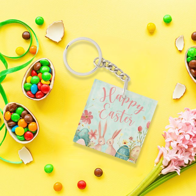 Glad påsk ljust grönt vattenfärg (Happy Easter light green watercolor Key Ring)