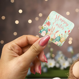 Glad påsk ljust grönt vattenfärg fyrkantigt klistermärke