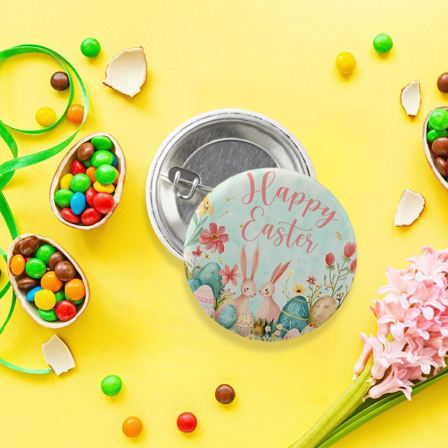 Glad påsk ljust grönt vattenfärg knapp (Happy Easter light green watercolor 3 Cm Round Badge)