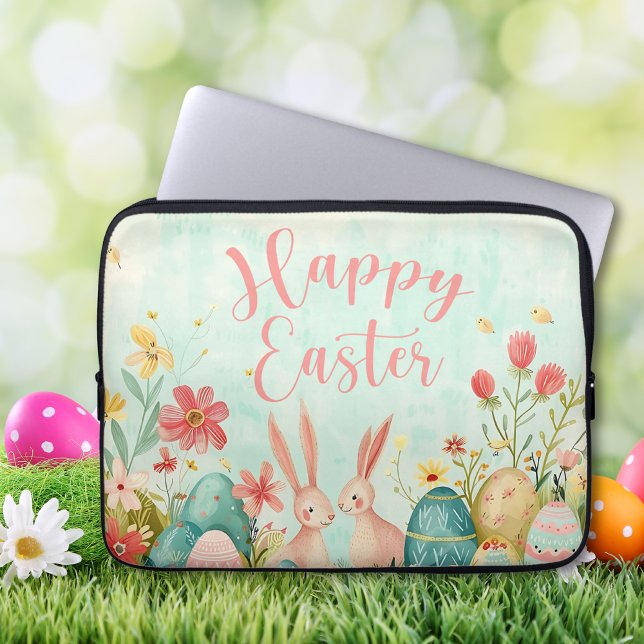 Glad påsk ljust grönt vattenfärg laptop fodral (Happy Easter light green watercolor Laptop Sleeve)