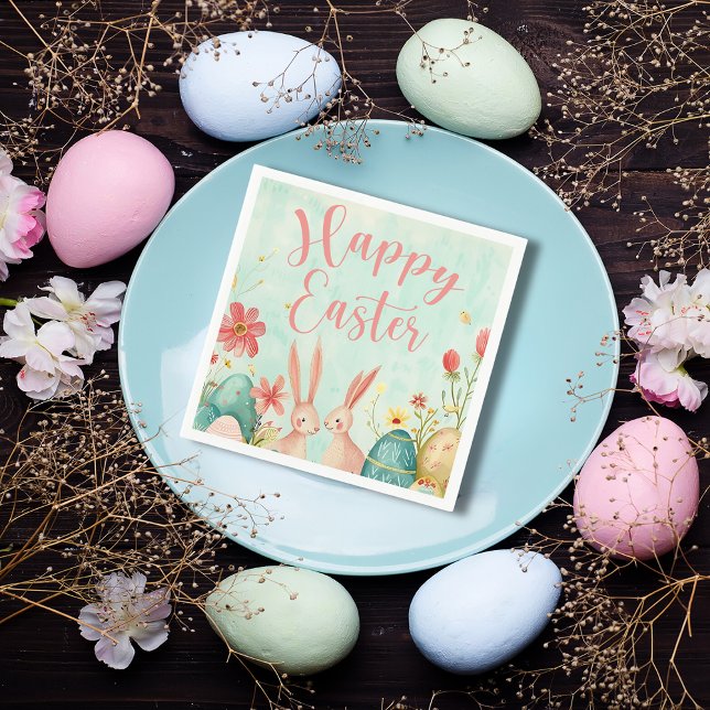 Glad påsk ljust grönt vattenfärg pappersservett (Happy Easter light green watercolor Napkin)