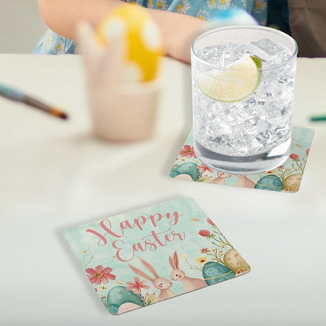 Glad påsk ljust grönt vattenfärg underlägg papper kvadrat (Happy Easter light green watercolor Square Paper Coaster)