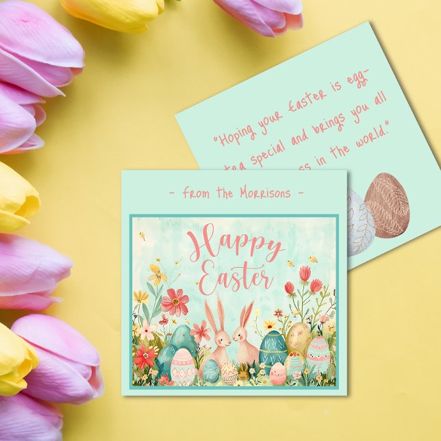 Glad påsk ljust grönt vattenfärgsplattan hälsning kort (Happy Easter light green watercolor flat greeting Card)