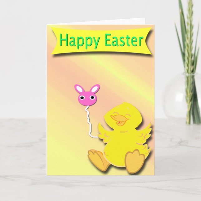 Glad påsk Lycklig Anka-kort med Bunny Balloon Helgkort (Framsida)