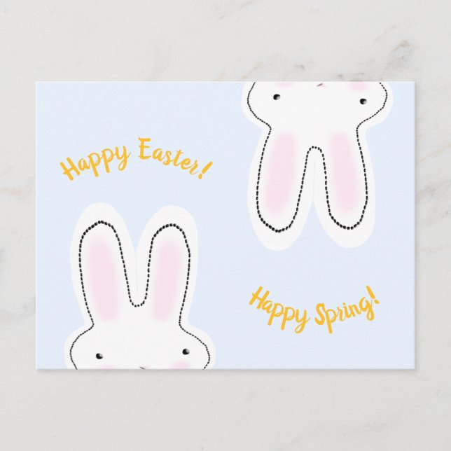 Glad påsk Lycklig Vår gult-skript, söt bunny Vykort (Framsida)