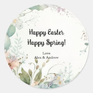 Glad påsk Lycklig Vår Watercolor Blommigt Runt Klistermärke