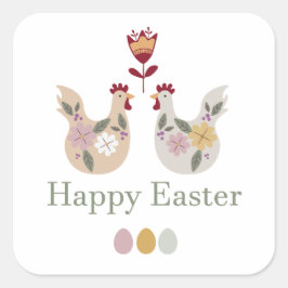 Glad påsk-mallar med ägg, blommor, kyckling fyrkantigt klistermärke