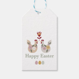 Glad påsk-mallar med ägg, blommor, kyckling presentetikett