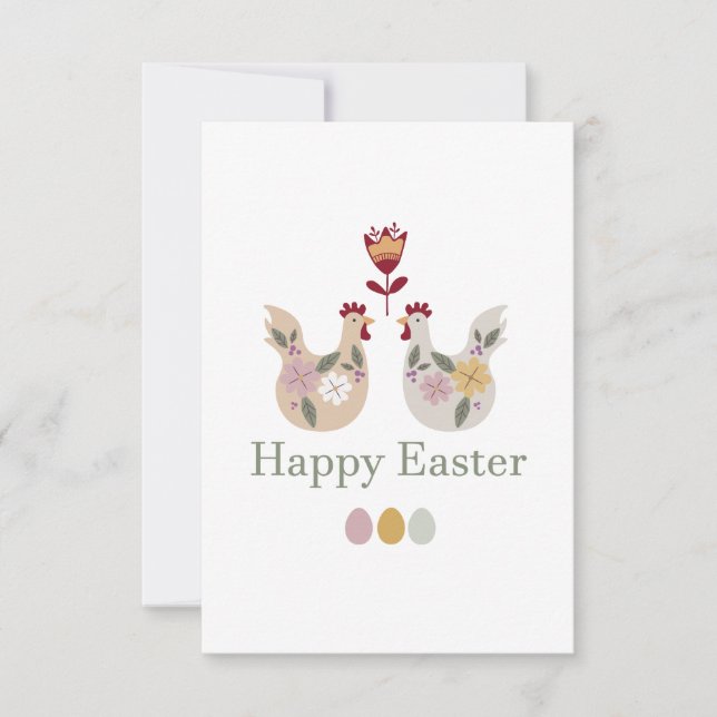 Glad påsk-mallar med ägg, blommor, kyckling tack kort (Framsida)