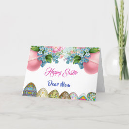 Glad påsk Mamma Blue Rosa Watercolor Blommigt Egg Helgkort