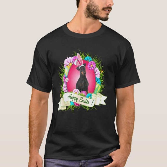 Glad påsk Manchester Terrier Wearing Bunny Ear T Shirt (Framsida)