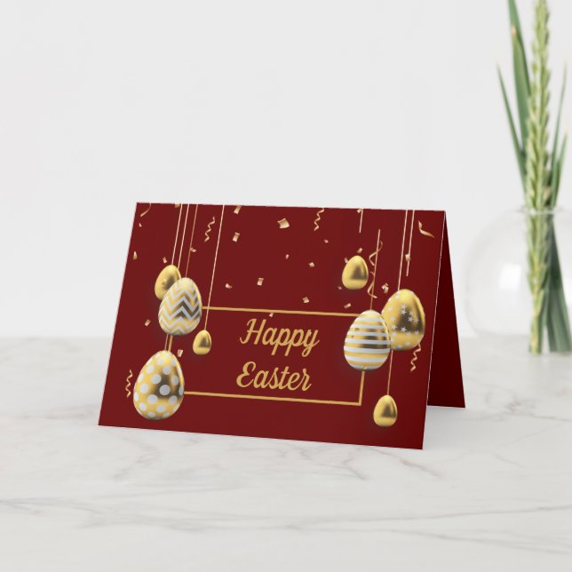 Glad påsk Maroon och Golden Eggs Hälsning Kort (Framsida)